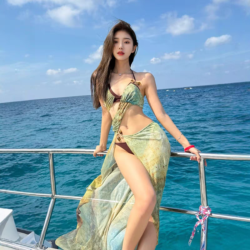 欧美风性感比基尼女小胸聚拢三点式绑带纯欲风辣妹温泉度假泳装