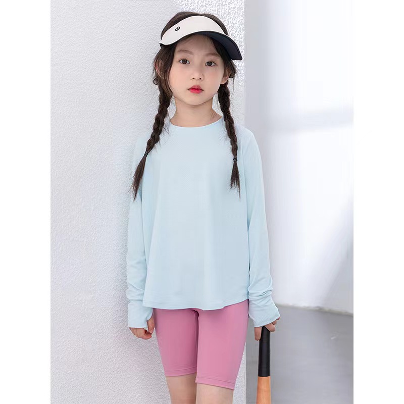 lulu儿童防晒衣女童冰丝网球服夏季透气青少年长袖速干衣运动上衣