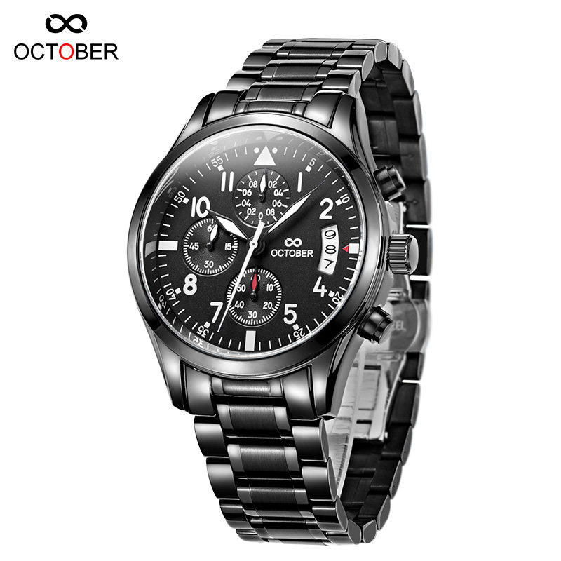 october正品秒杀男士手表精钢带石英防水夜光运动非机械现特价98