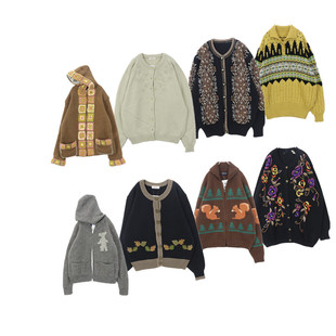 古着毛衣vintage孤品森女软妹手工钩花立体刺绣羊毛毛衣A72