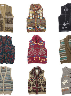 古着毛衣Vintage费尔岛提花马甲复古背心百搭校园风通勤羊毛衫B23