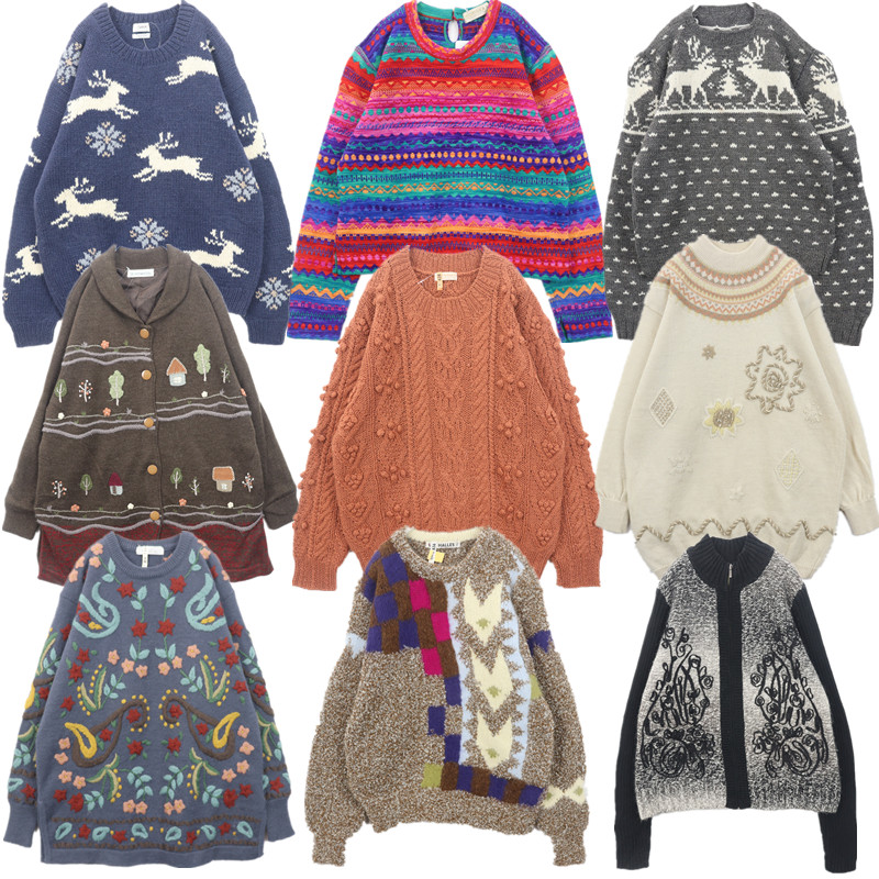 古着vintage孤品手工钩花毛衣