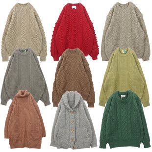 vintage古着毛衣森系手工编织钩花麻花豆豆衫甜美校园冬季外套B33