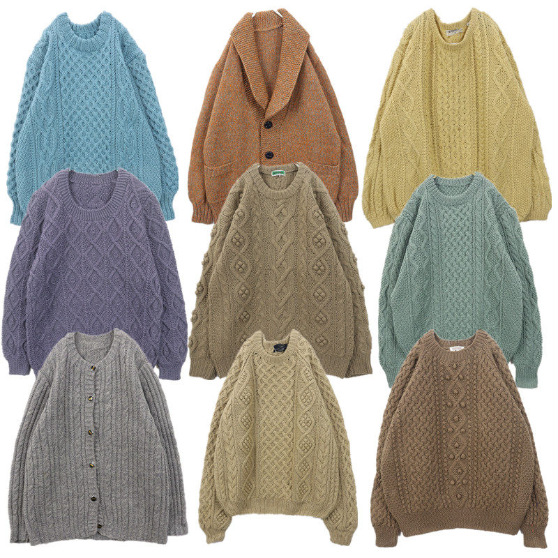 vintage古着毛衣森系手工编织钩花麻花豆豆衫甜美校园冬季外套B32