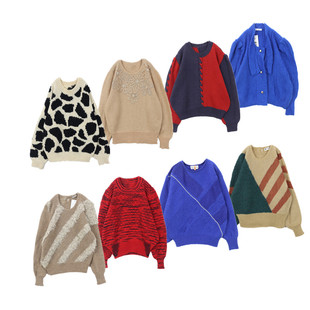 古着毛衣vintage孤品森系羊毛手工棒针慵懒宽松彩色套头马海毛A26