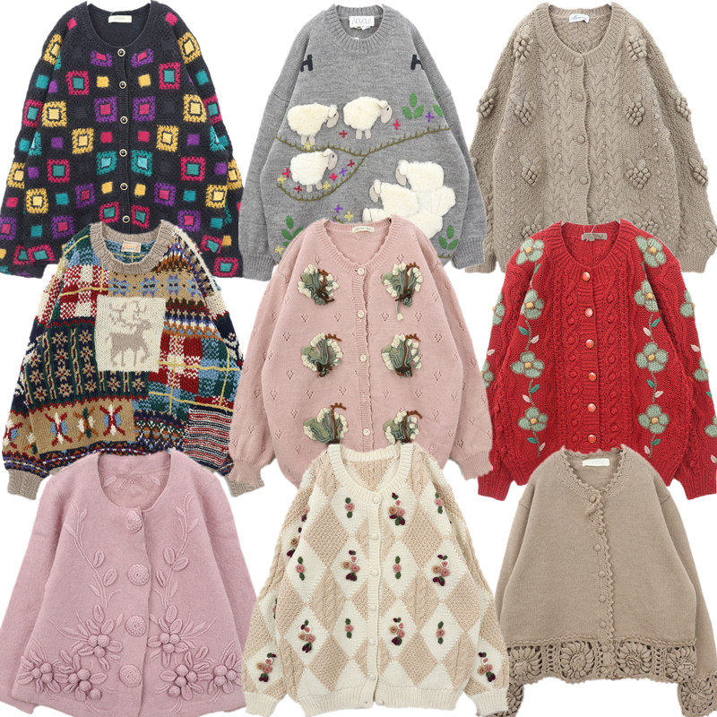 古着毛衣vintage孤品森女软妹手工钩花立体刺绣羊毛毛衣B70,女装/女士精品,毛衣,淘宝优惠券,粉丝福利购,淘宝优惠卷