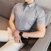 修身 夏季 高级感衬衣男寸潮 短袖 抗皱冰丝无痕休闲商务韩版 男士 衬衫