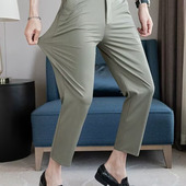 夏 薄款 男士 休闲西裤 商务男式 夏季 男裤 子男款 冰丝西装 桑蚕丝九分裤