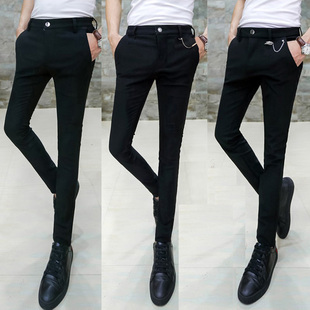 发型师紧身小脚裤 27号裤 男英伦小西裤 潮男显瘦小码 子黑色 韩版 夏季