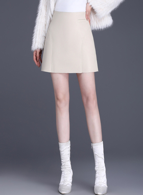 CanterKitten正品海宁真皮皮裙女绵羊皮半身裙秋冬款高腰包臀短裙