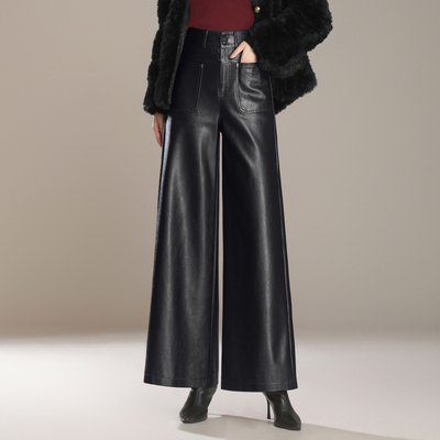 真皮皮裤女绵羊皮阔腿裤