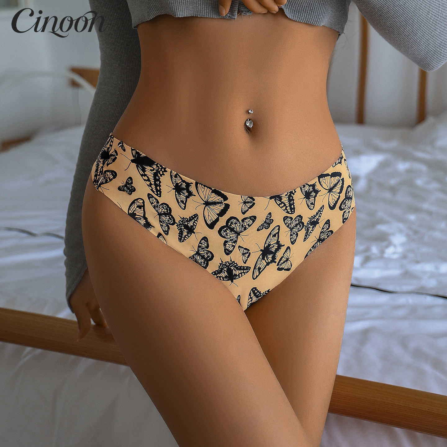 CINOON无痕冰丝低腰性感蝴蝶印花女丁字裤欧美运动健身瑜伽女内裤,女士内衣/男士内衣/家居服,女丁字裤,淘宝优惠券,粉丝福利购,淘宝优惠卷