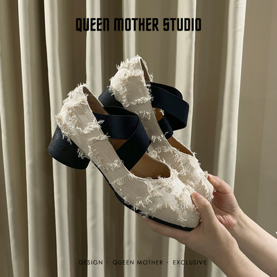 羊皮版~新中式方头芭蕾舞鞋粗跟