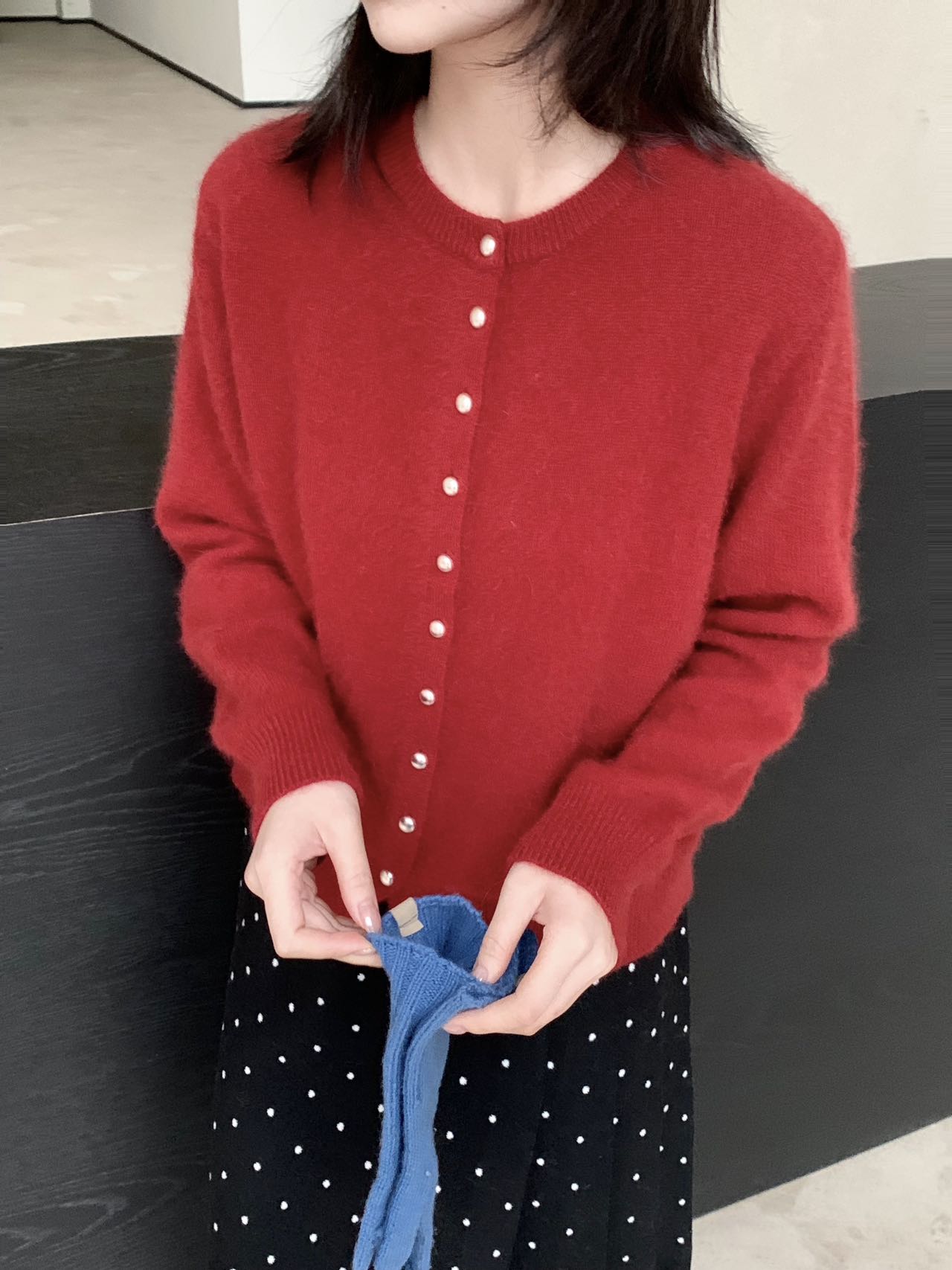 韩国时尚高级感宽松显瘦圆领针织开衫女百搭休闲毛衣外套上衣