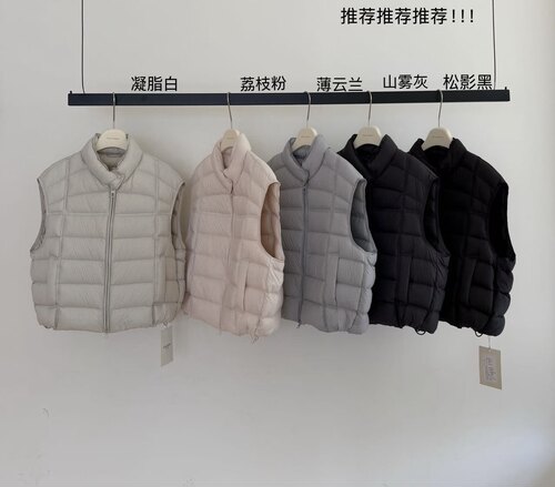韩国CALOSCI时尚高级感宽松立领无袖90羽绒马甲背心坎肩外套98056