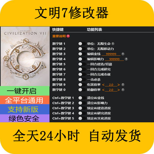 文明7STEAM/EPIC正版游戏修改器电脑端PC修改器辅+助工具科技