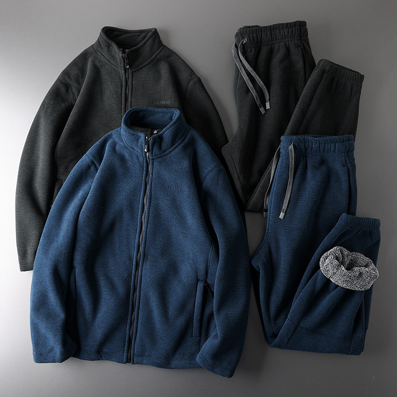 摇粒绒卫衣套装男休闲加绒加厚运动服衣服外贸出口原尾单男装外套