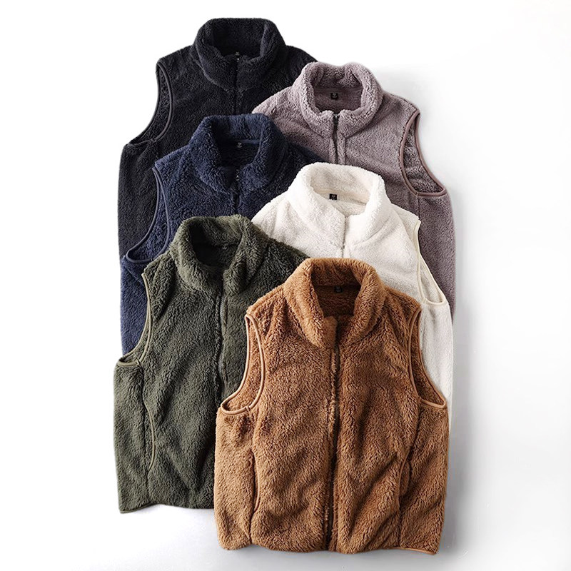 羊羔绒马甲男冬季加绒加厚珊瑚绒背心坎肩外贸出口原尾单男装马夹