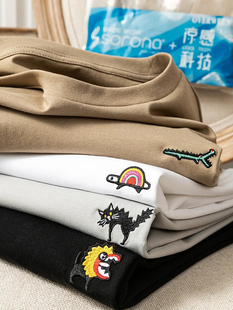 杜邦索罗娜凉感t恤男短袖刺绣夏季新疆长绒棉打底衫外贸轻奢体恤