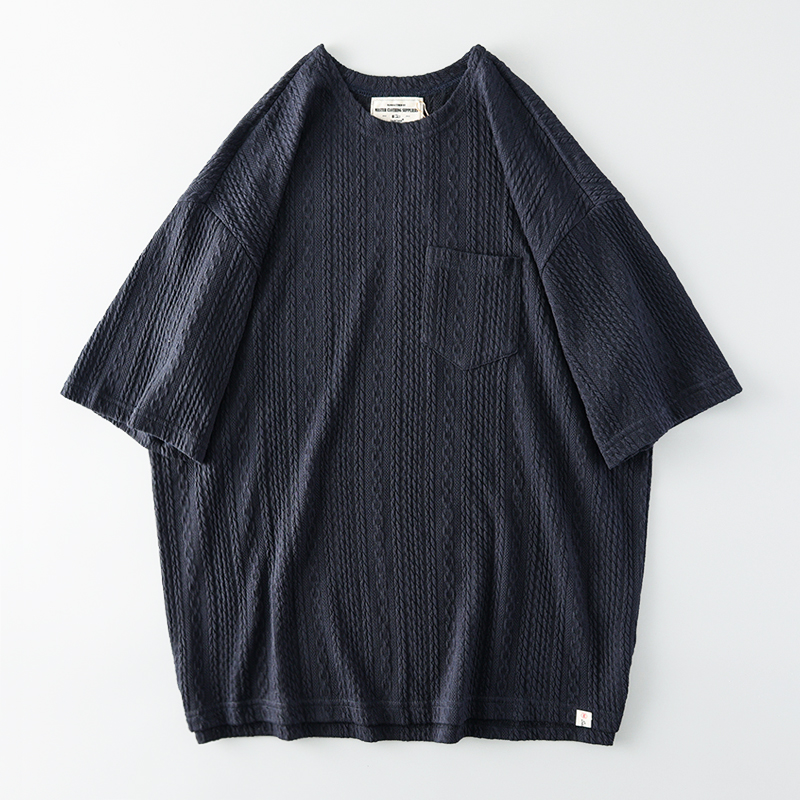 美式复古针织提花口袋男短袖t恤