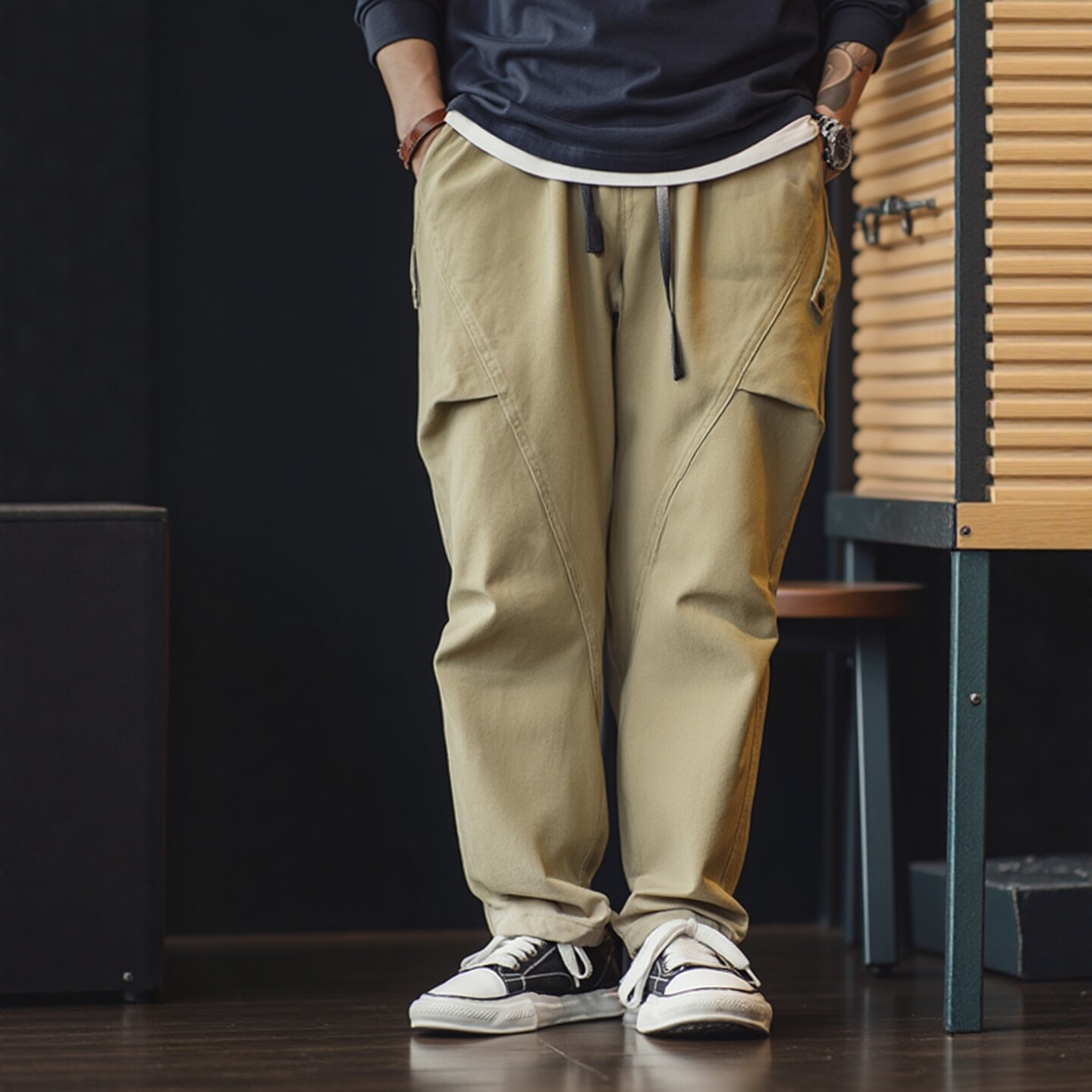 美式复古重磅纯棉加厚阔腿工装裤