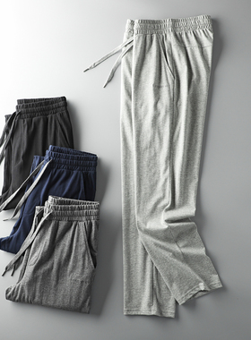 针织运动裤男夏季薄款裤子纯棉卫裤直筒长裤外贸男裤男士休闲裤