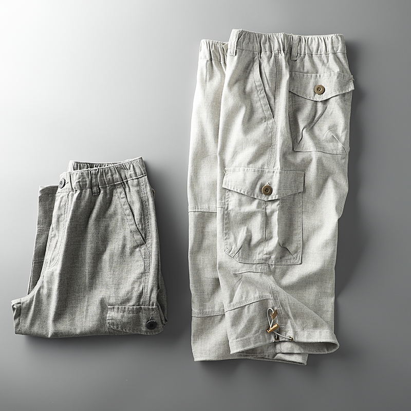 外贸剪标亚麻出口原单工装短裤