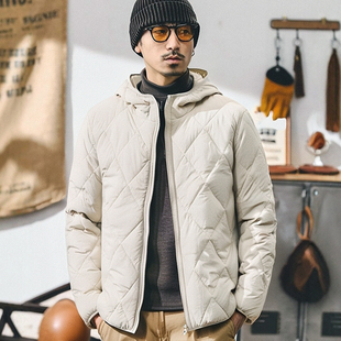 户外轻量化桑蚕丝菱形格棉服男冬季 棉衣外套 轻薄棉袄夹克外贸男装