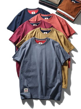 美式重磅纯棉短袖t恤男新款纯色外贸出口转内销男装夏季男士体恤