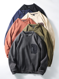 日系复古山系机能双面摇粒绒卫衣男秋冬款 无帽外贸牛货抓绒衣外套