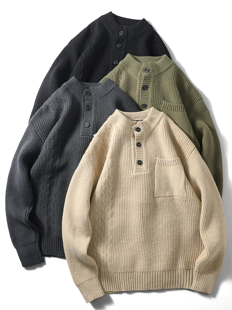 日系复古亨利领毛衣男冬季半高领