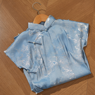 改良版 旗袍女2026春季 气质日常穿 高级感提花短袖 波尔菲蓝色新中式