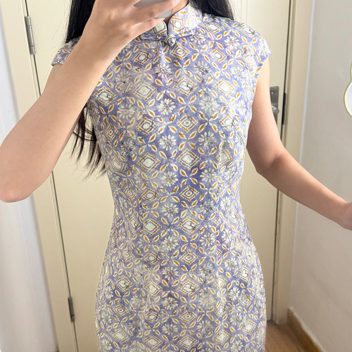 波尔菲紫色新中式修身旗袍女夏季
