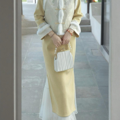 黄色新中式优雅加绒改良旗袍秋冬