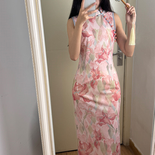 波尔菲粉色复古改良新中式无袖旗袍女2026夏季气质高级感温婉日常
