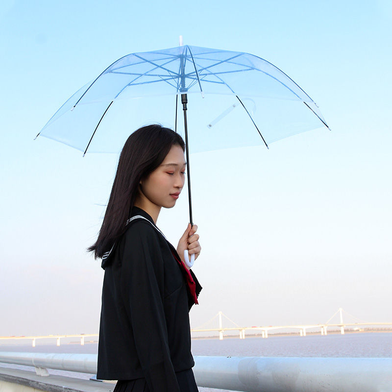 樱花拍照透明雨伞男女网红小清新长柄自动小学生儿童广告定制logo