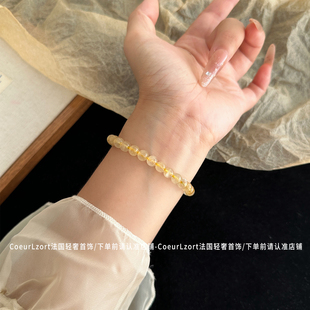 天然巴西金发晶手串女6mm小米珠黄水晶手链招财暴富转运黄色手串
