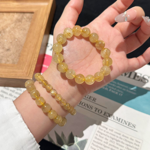原石天然巴西金发晶手链女水晶金钛晶黄发晶黄水晶手串财富石礼物