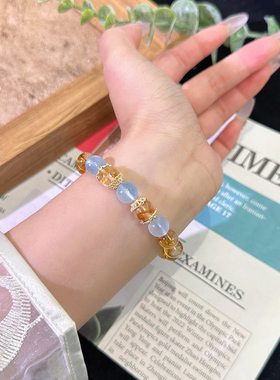 原创天然黄水晶手链女海蓝宝招财