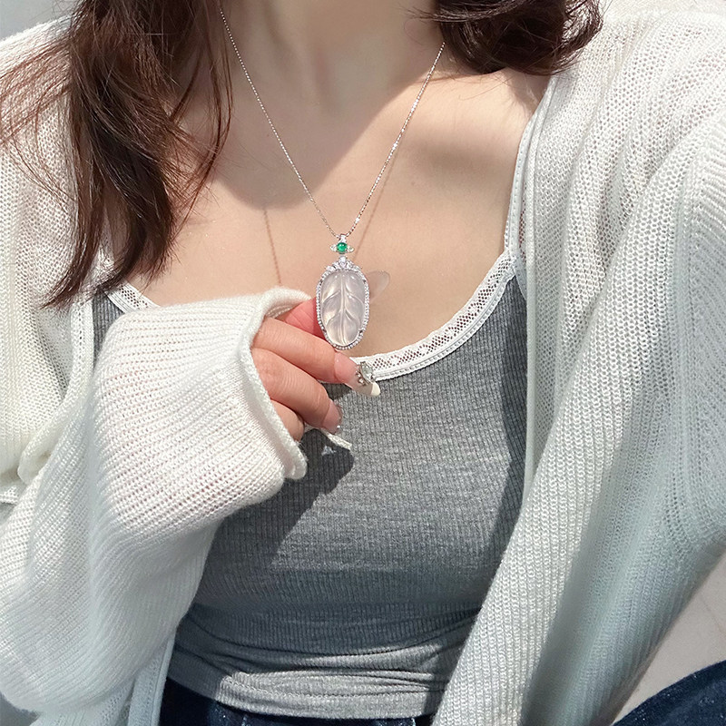 冰种天然玉髓金枝玉叶吊坠项链玉叶招财项链女友闺蜜送礼物情人节