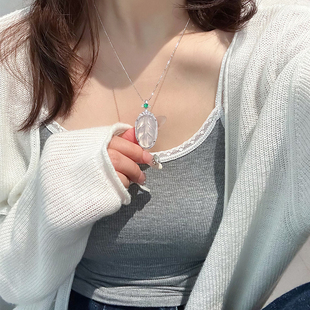 冰种天然玉髓金枝玉叶吊坠项链玉叶招财项链女友闺蜜送礼物情人节