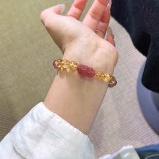 天然黄塔晶黄水晶手链招财转运旺事业黄发晶手串草莓晶貔貅送闺蜜