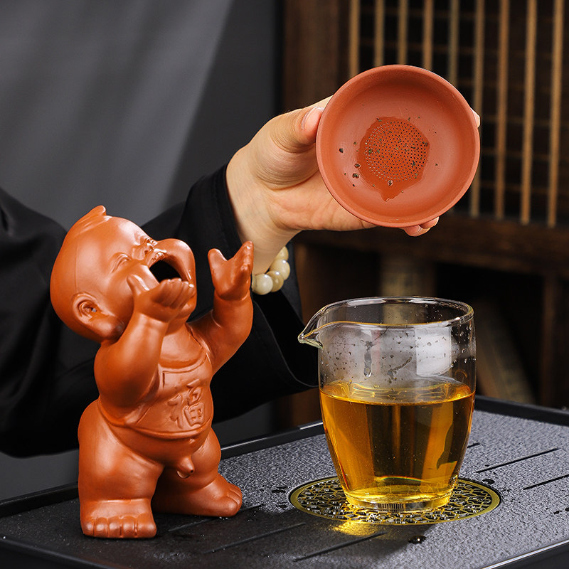 悟道摆件紫砂茶漏禅意家用小童摆茶滤