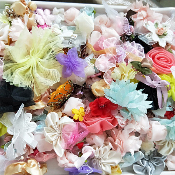 称斤杂款手工花朵缎带花纱花等等diy服饰辅料 1份随机100克或半斤