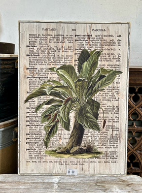 外贸孤品美式乡村复古词典热带天南星科植物插画装饰画田园森系