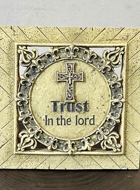 外贸孤品美式复古克罗心十字架装饰挂牌鸢尾花摆件家居墙面装饰