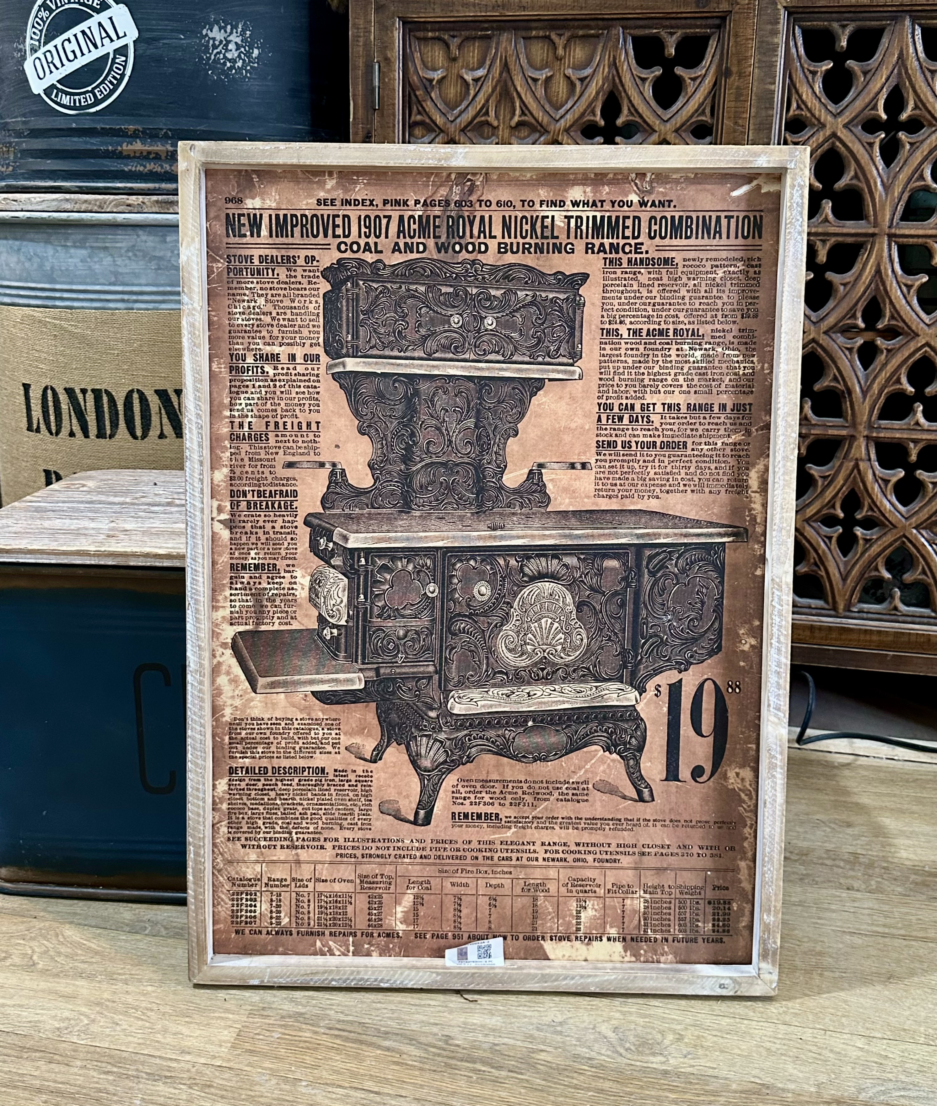 外贸样品美式乡村餐厅咖啡馆背景墙挂画老式铸铁炉灶旧报纸海报