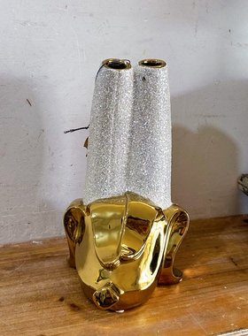 孤品vintage金色香蕉造型花瓶摆件 双孔花器 家居装饰品 软装陈列