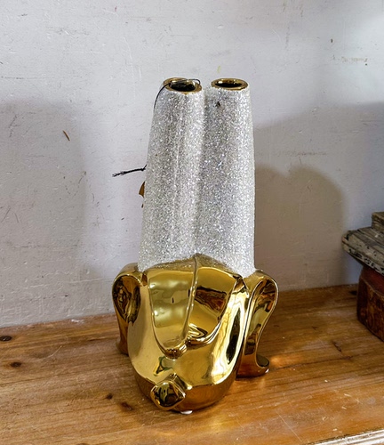 孤品vintage金色香蕉造型花瓶摆件 双孔花器 家居装饰品 软装陈列