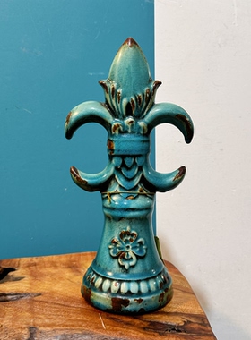 外贸孤品 vintage美式复古做旧绿釉鸢尾花陶瓷摆件